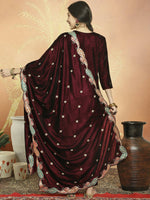 Thumbnail for Aastha Fashion Women's Maroon Velvet Cording with Resham Thread & Sequin Kurta with Trouser & Dupatta - Distacart