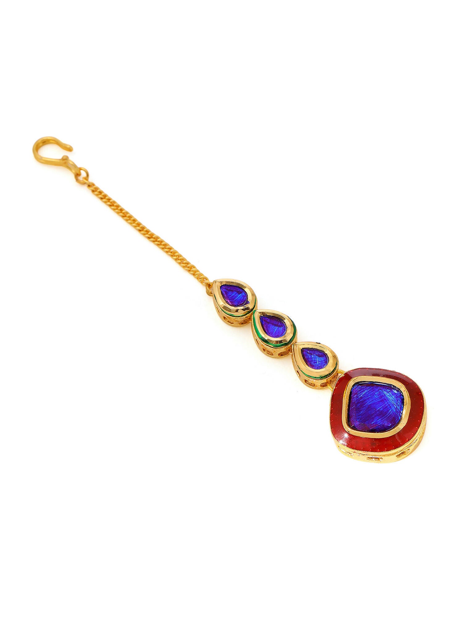 Ruby Raang Blue Meenakari Kundan Maang Tikka