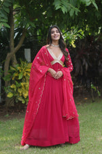 Thumbnail for Jyoti Fashion Women's Rani Pink Faux Blooming Sequins Zari Embroidered Anarkali Dress with Dupatta - Distacart