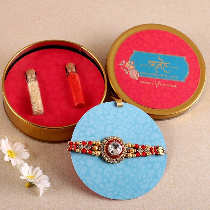 American Diamond Bling Rakhi And Cashew Jar - Distacart