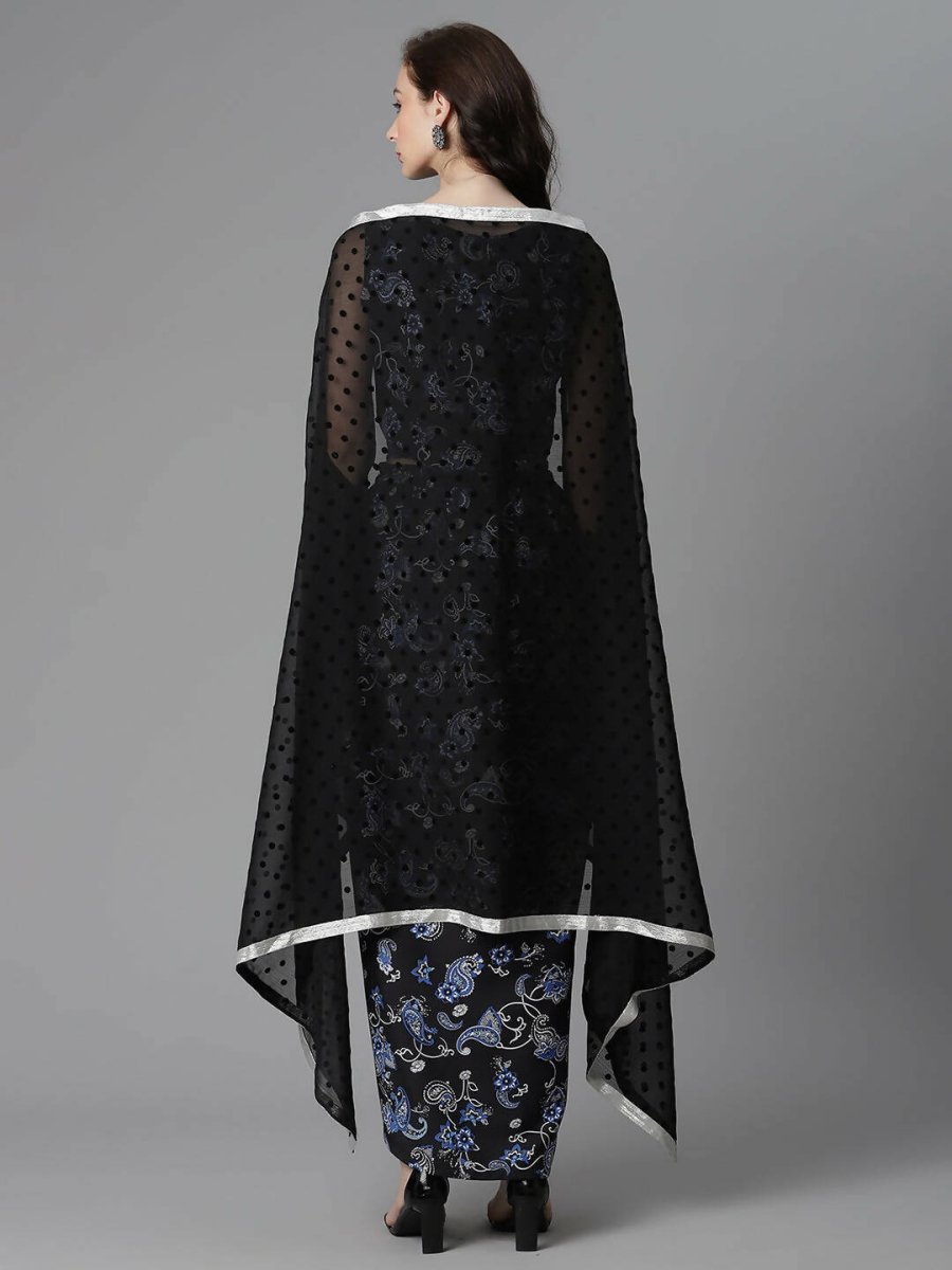 Ahalyaa Women's Black Color Crepe Digital Print Top Skirt With Shrug - Distacart
