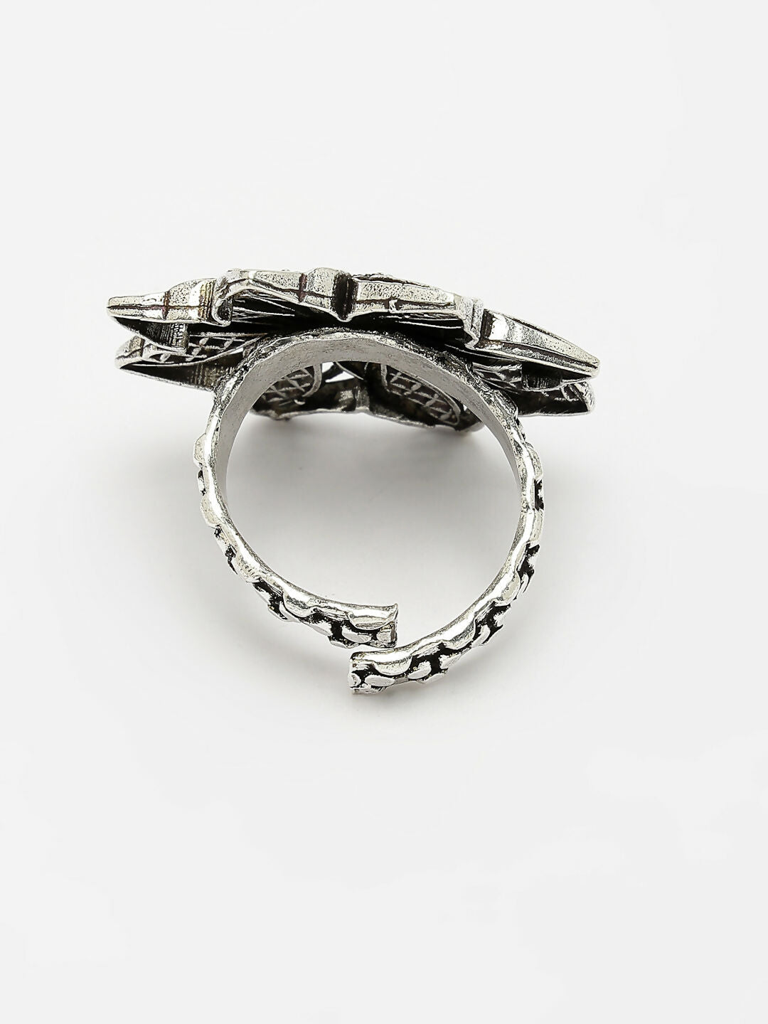 NVR Women's Silver-Toned Floral Shape Adjustable Finger Ring - Distacart