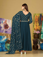 Thumbnail for Jyoti Fashion Women's Teal Georgette Embroidered Anarkali Kurta Pant Set With Dupatta - Distacart