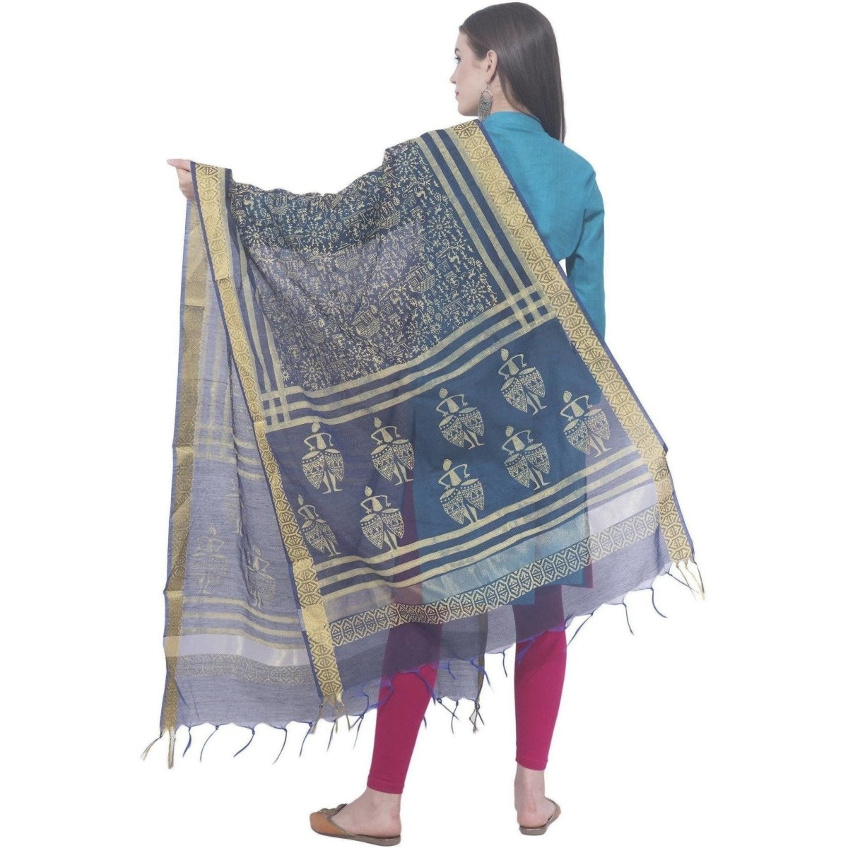 A R SILK Navy blue Color Chanderi block print Chanderi cotton Dupattas and Chunnis