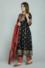 Thumbnail for Alvano Alvano Women's Stylish Rayon Anarkali Kurta with Pant and Dupatta Set - Distacart