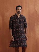Thumbnail for trueBrowns Men's Black Printed Kurta