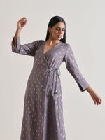 Thumbnail for trueBrowns Plum Grey Foil Angrakha Kurta Set - Distacart