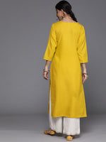 Thumbnail for Varanga Women Mustard Yellow Floral Yoke Embroidered Straight Kurta - Distacart