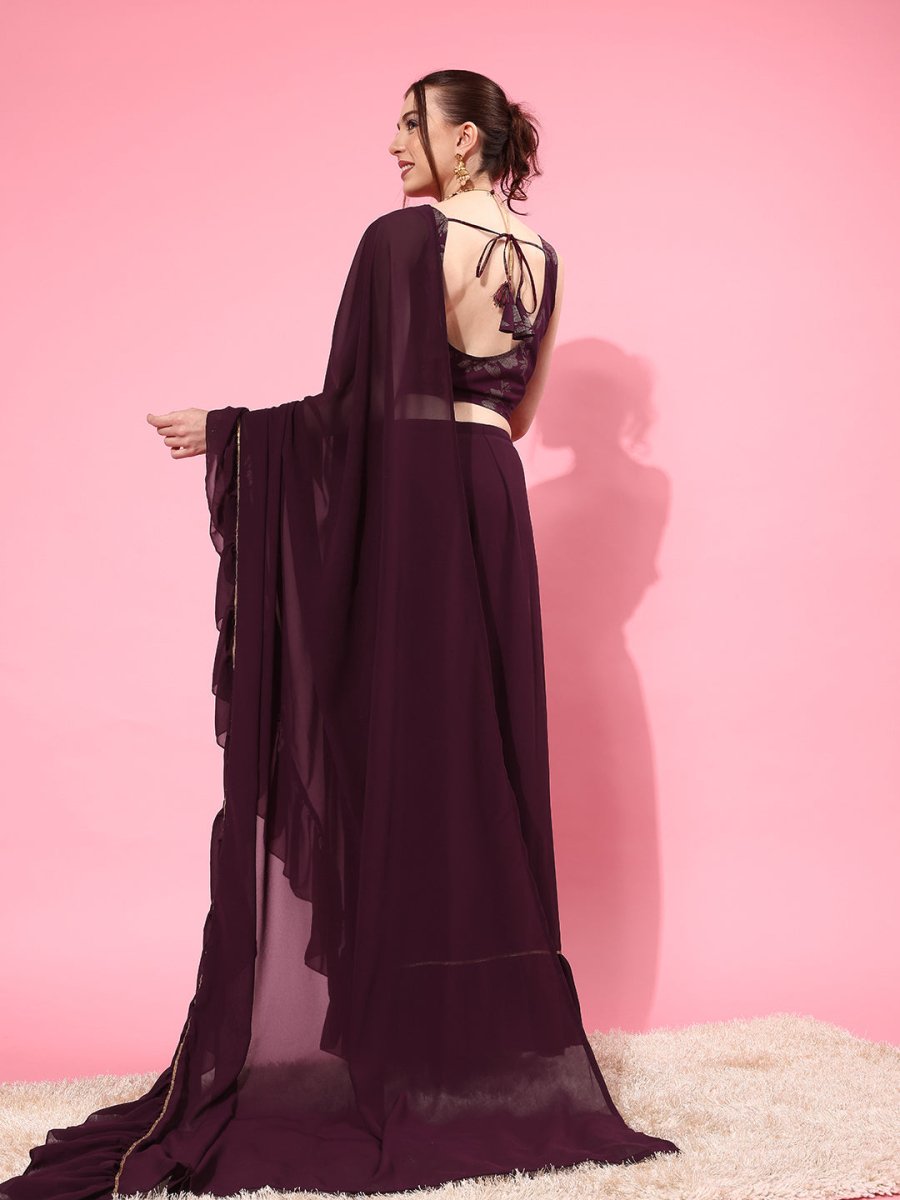 Ahalyaa Ruffled Poly Georgette Saree - Distacart