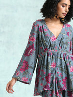 Thumbnail for trueBrowns Grey Printed Velvet Co-Ord Set - Distacart