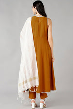 Thumbnail for Ahika Mustard Poly Silk Solid Anarkali Suit Set