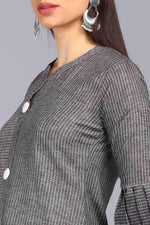 Thumbnail for Ahika Women Charcoal Grey & White Striped A Line Kurta - Distacart