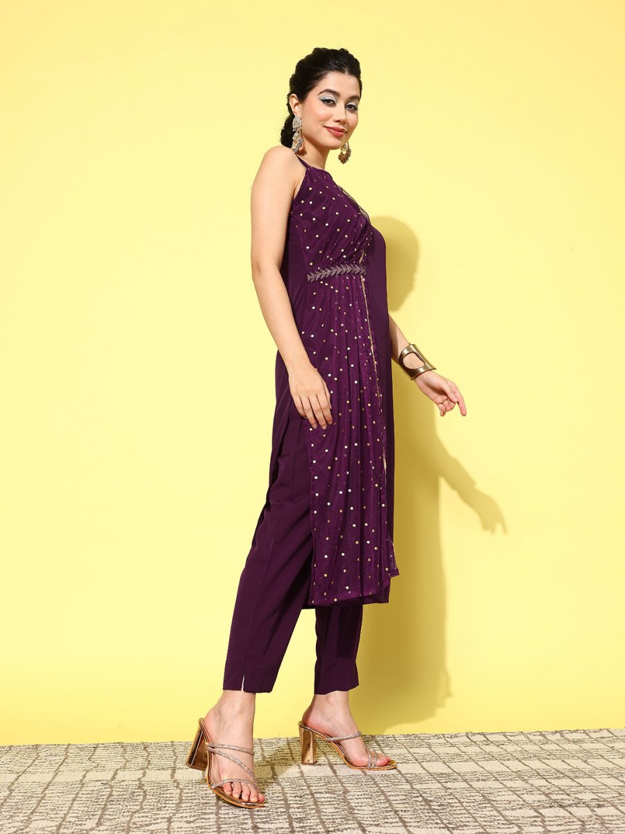 Ahalyaa Women Printed Regular Gotta Patti Kurta with Trousers - Distacart