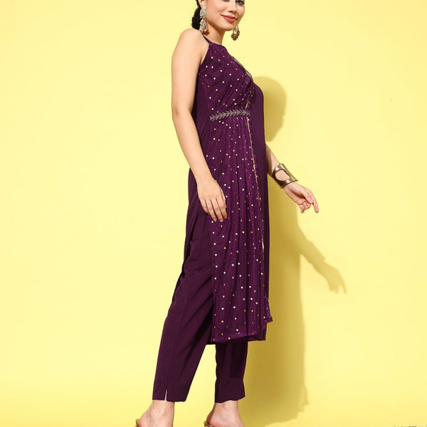 Ahalyaa Women Printed Regular Gotta Patti Kurta with Trousers - Distacart