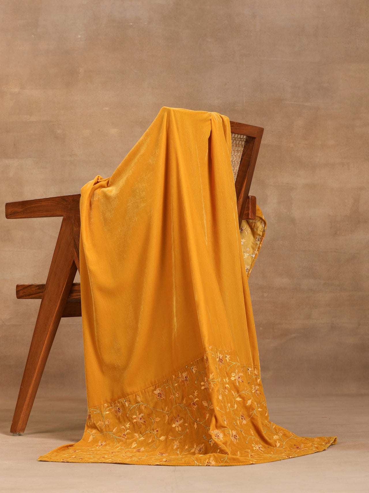 trueBrowns Mustard Velvet Embroidered Shawl - Distacart