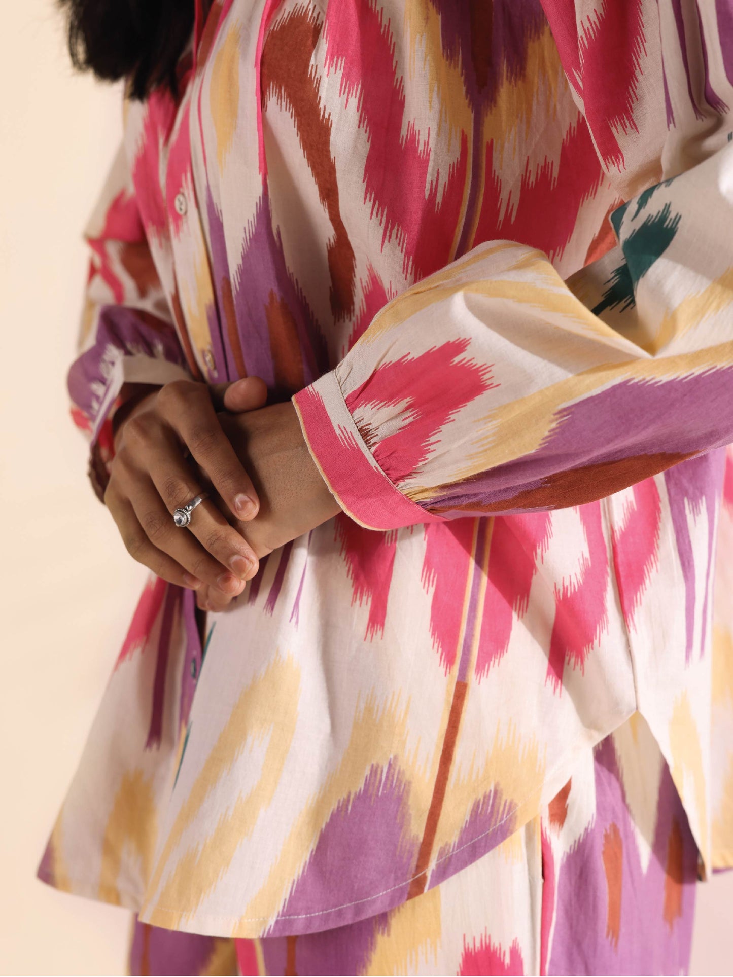 trueBrowns Pink Cotton Ikat Shirt Co-ord Set - Distacart