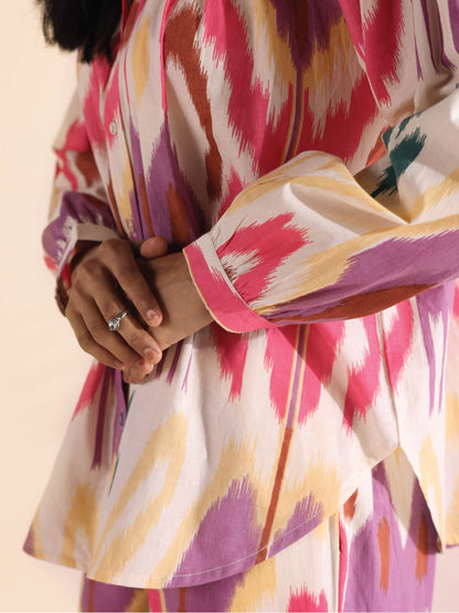 trueBrowns Pink Cotton Ikat Shirt Co-ord Set - Distacart