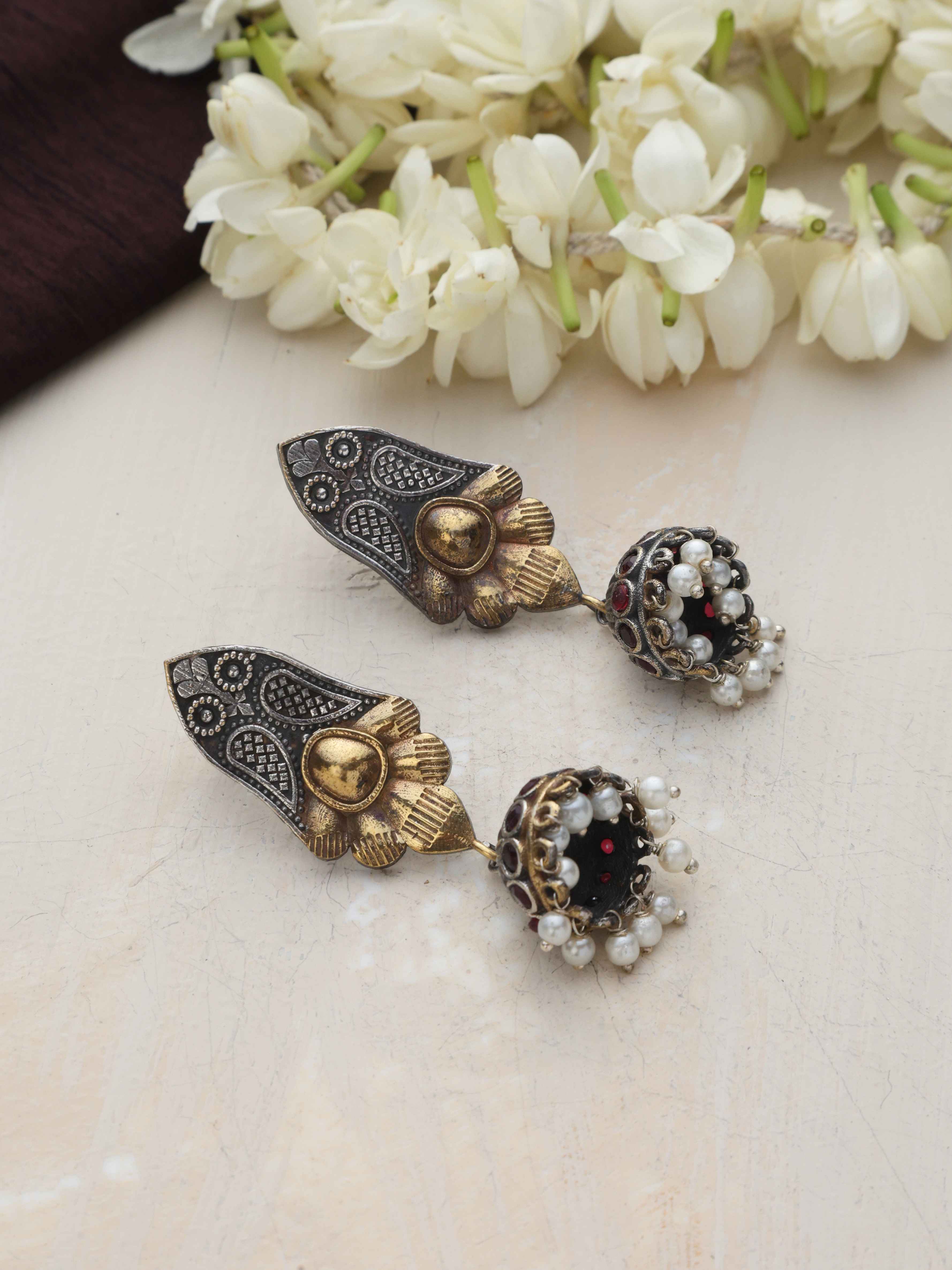 trueBrowns Silver Gold Tone Jhumka Earrings - Distacart