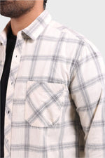 Thumbnail for Jonesburg Off White Checks Fine Corduroy Regular Fit Shirt