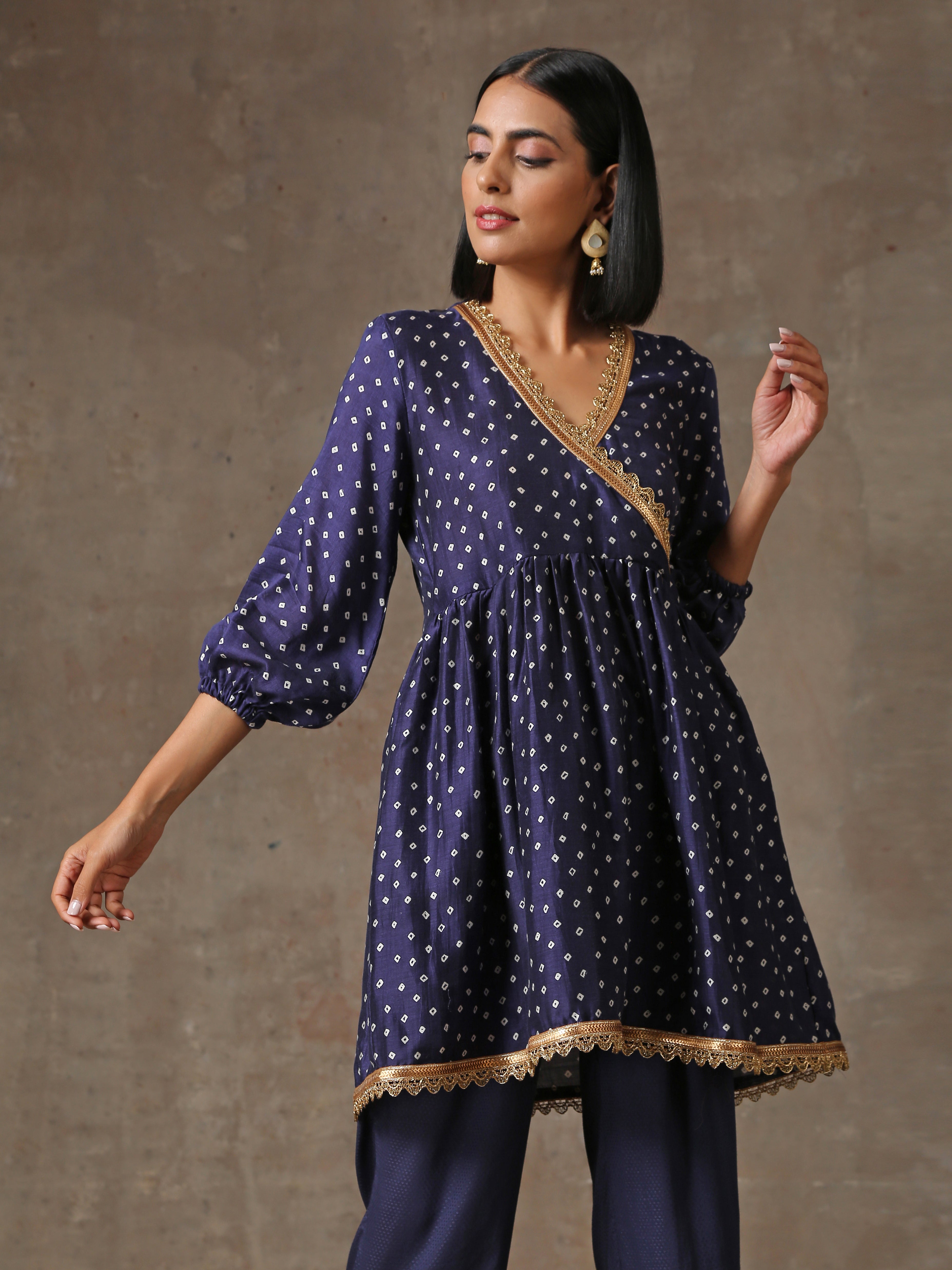 trueBrowns Blue Bandhani Printed Silk Co-Ord Set - Distacart