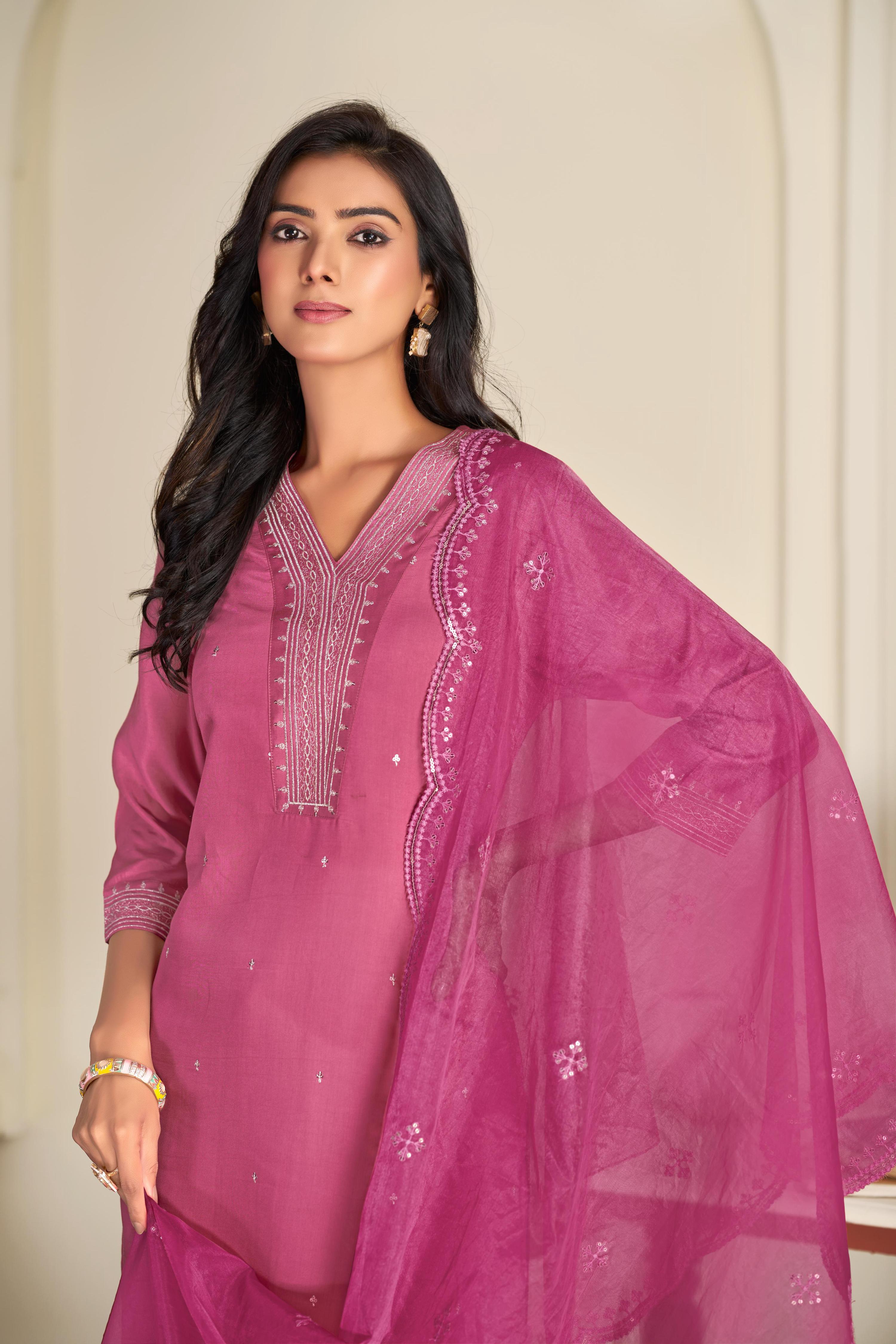 BulBul Ragini Solid Pink Roman Silk Salwar Suit