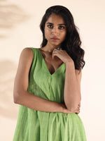 Thumbnail for trueBrowns Green Cotton Dobby Sleeveless Kurta Pant Set - Distacart