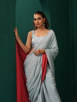 Thumbnail for trueBrowns Powder Blue Muslin Silk Ready to Wear Saree - Distacart