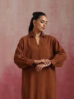 Thumbnail for trueBrowns Brown Cotton Dobby Dress - Distacart