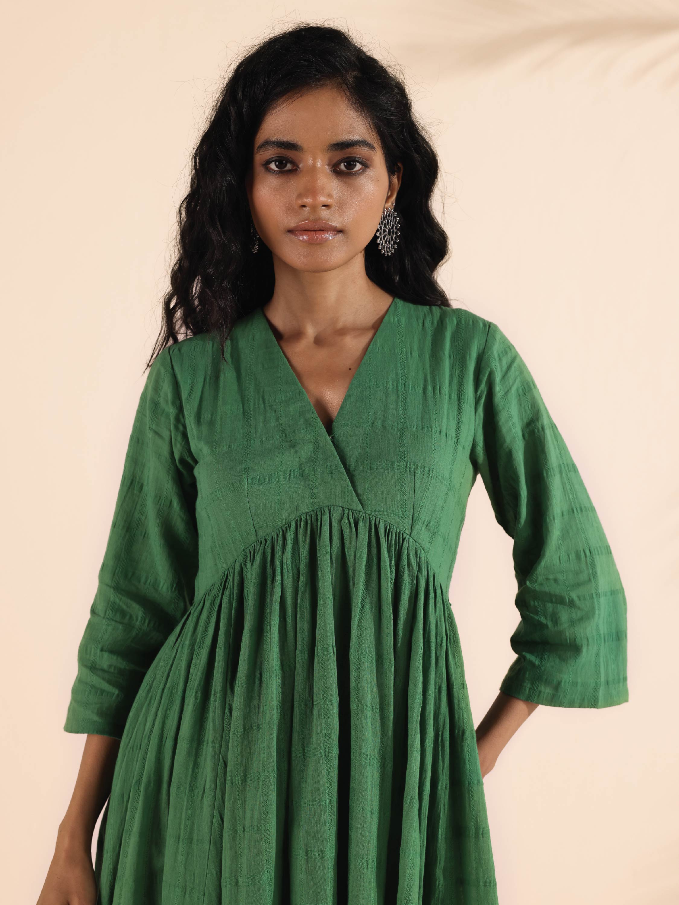 trueBrowns Green Cotton Dobby Flared Kurta Pant Set - Distacart