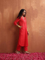 Thumbnail for trueBrowns Red Print A-line Kurta Set - Distacart