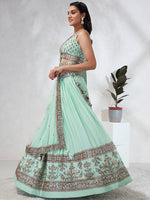 Thumbnail for House of Panchhi Burgundy Pure Georgette Sequins And Thread Embroidery Lehenga Choli & Dupatta - Distacart