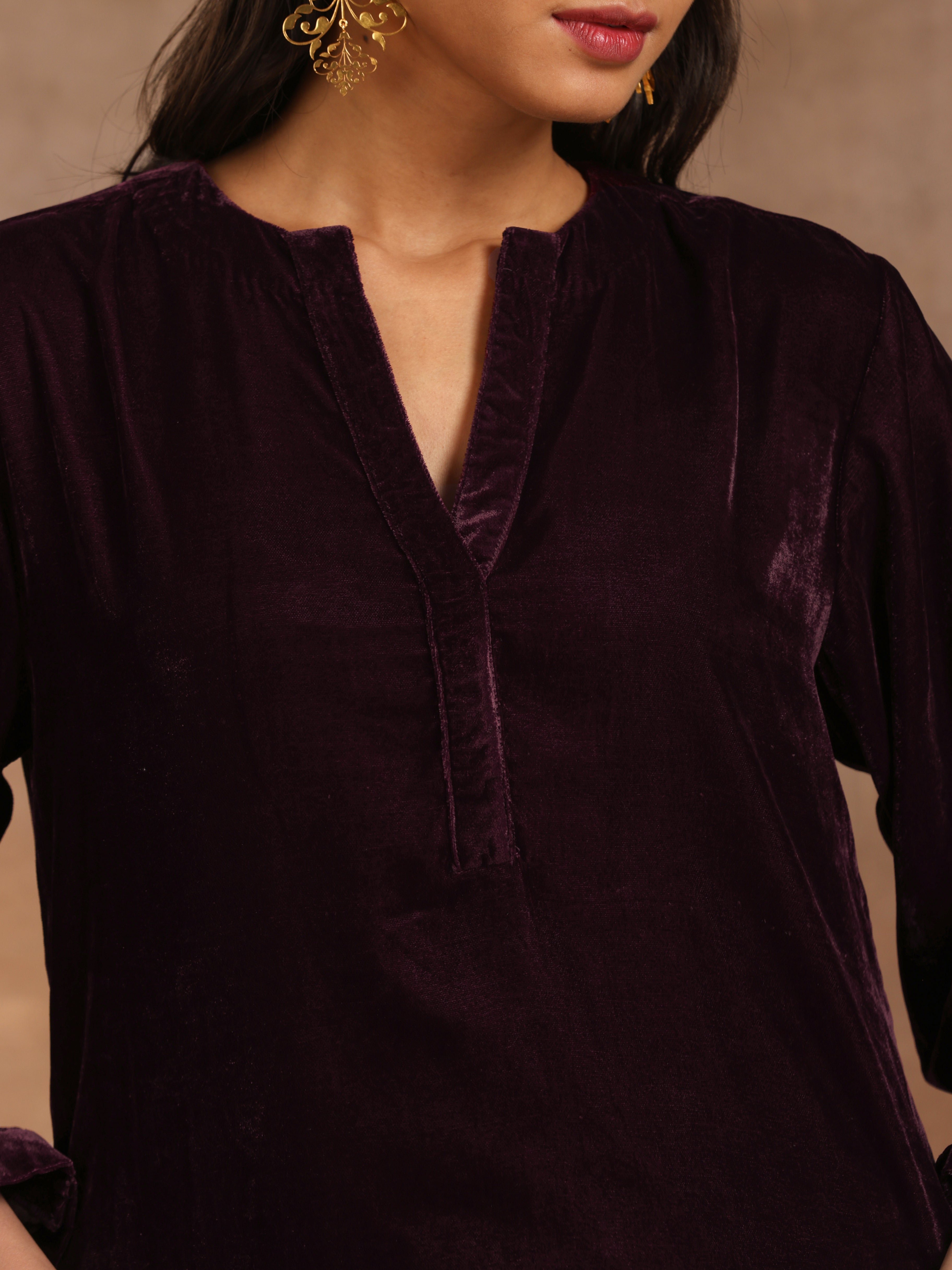 trueBrowns Wine Velvet Solid Co-ord Set - Distacart