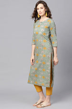 Thumbnail for Ahika Green & Mustard Yellow Rayon Blend Printed Straight Kurta