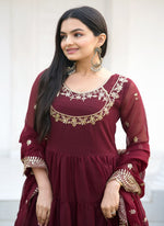Thumbnail for Teeya Creation MAroon Color Faux Georgette Heavy Embroidery Work Fully Stitched Gown