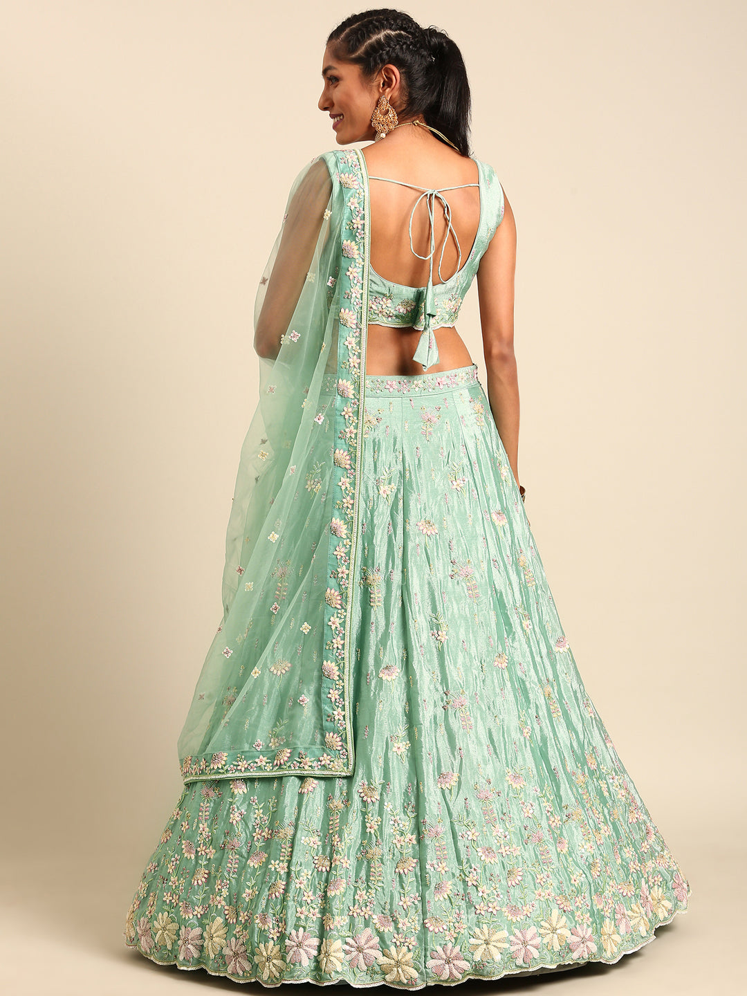 House of Panchhi Sea Green Georgette heavy Sequinse embroidery Lehenga choli & Dupatta - Distacart