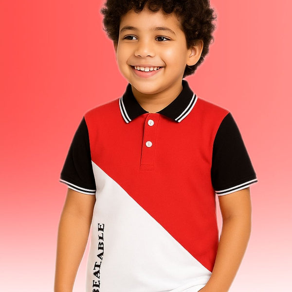 Chilins Boys Polo Tshirt, Color- Red & White