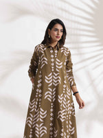 Thumbnail for trueBrowns Olive Green Cotton Print Shirt Dress