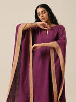 Thumbnail for trueBrowns Plum Purple Slub Texture High Low Kaftan Pant Set - Distacart