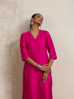 Thumbnail for trueBrowns Pink Silk High Slit Kurta Set - Distacart