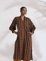 Thumbnail for trueBrowns Black Cotton Print Straight Kurta Set