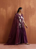 Thumbnail for trueBrowns Purple Metallic Sharara Dupatta Set