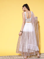 Thumbnail for Ahalyaa White & Gold-Toned Printed Ready to Wear Lehenga & Blouse With Dupatta - Distacart