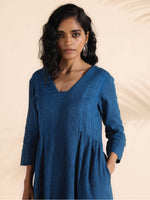 Thumbnail for trueBrowns Blue Cotton Dobby Flared Kurta Pant Set - Distacart