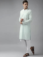 Thumbnail for Fabmade Men Sky Blue Cotton Linen Straight Kurta