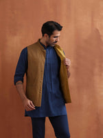 Thumbnail for trueBrowns Men's Mustard Cotton Dobby Reversible Nehru Jacket