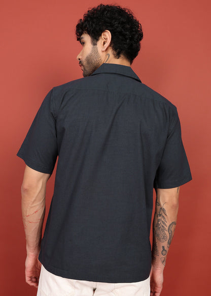 Fabmade Midnight Black Cuban Collar Shirt - Distacart