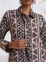 Thumbnail for trueBrowns Beige Cotton Geometric Print Shirt Kurta Set