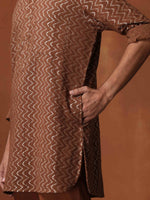 Thumbnail for trueBrowns Men's Brown Cotton Dobby Short Kurta