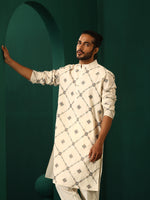 Thumbnail for trueBrowns Men's Ivory Rhombus Cotton Kurta - Distacart