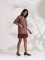 Thumbnail for trueBrowns Brown Cotton Print Jacket Top & Short Co-ord Set